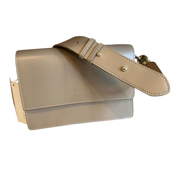Trina Turk Soid Structured Leather Double Compartment Crossbody Bag Taupe - Picture 1 of 9